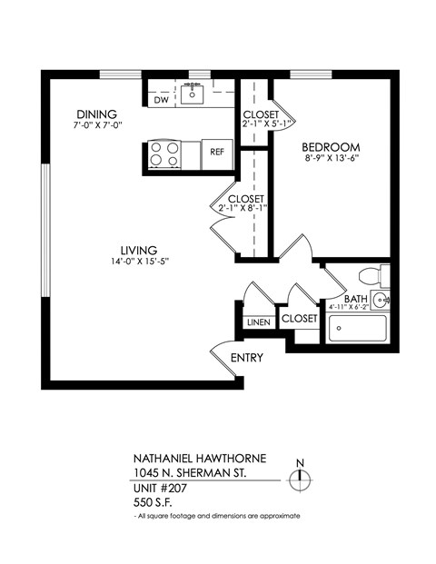 A floor plan of Nathaniel Hawthorne's apartment at 1045 N. Sherman St.
